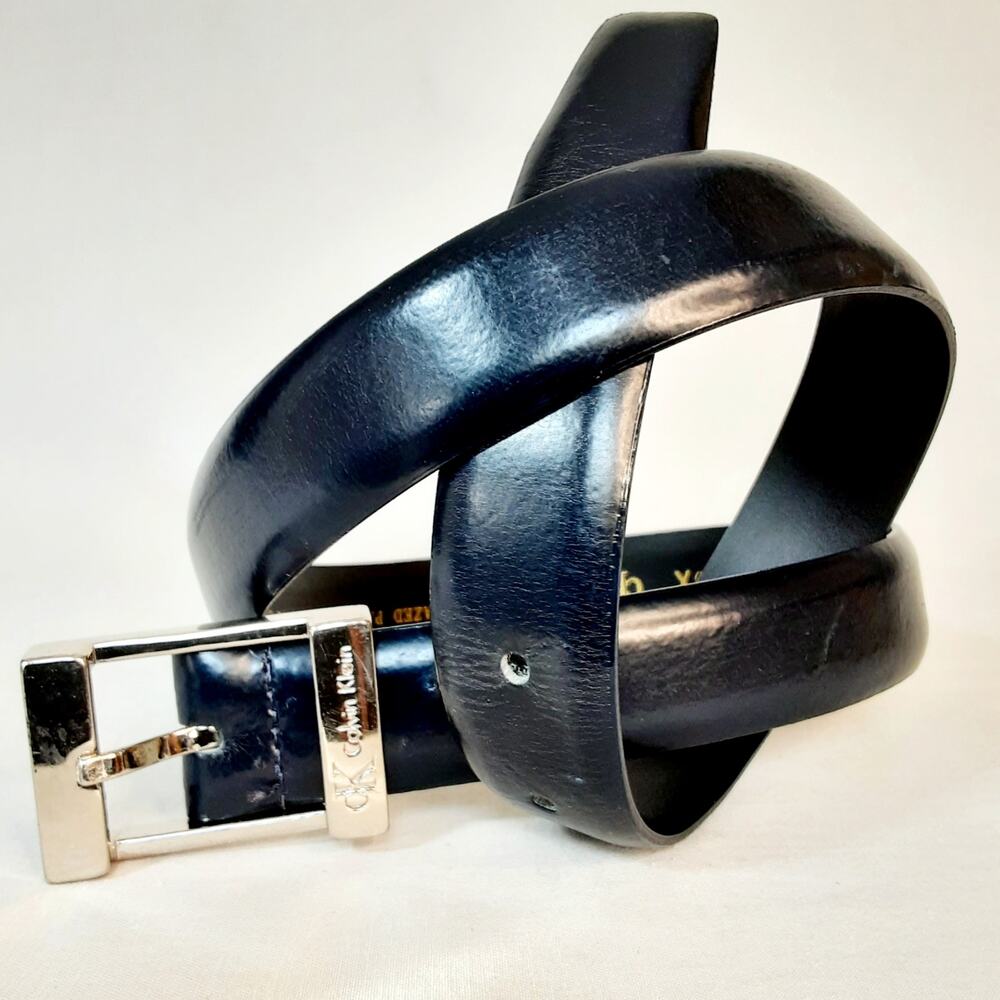 💎Calvin Klein Hand Glazed PU Coated Split Cowhide Leather Black Belt Small Taiwa